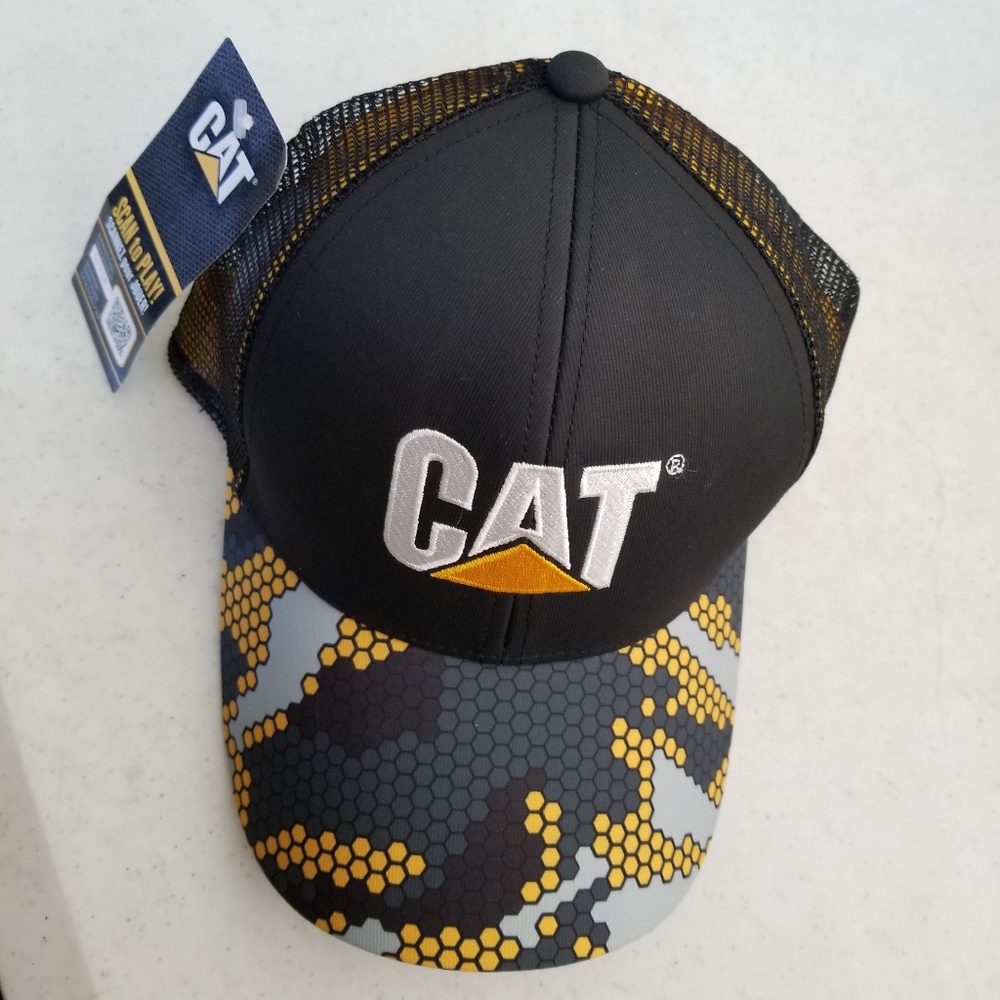 CAT Black & Gold Camo Hex Pattern Cap (New)